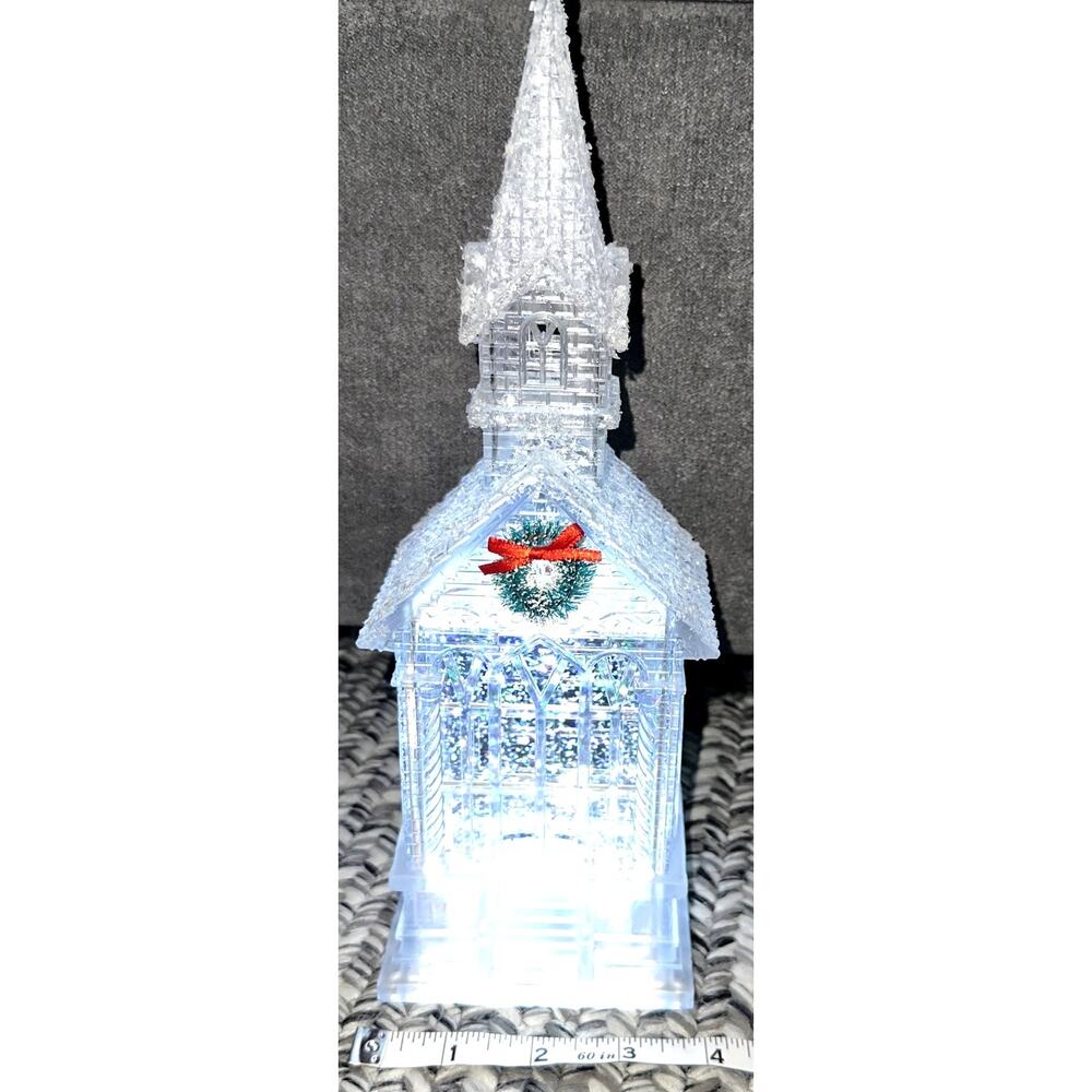 ALDI 11" White Acrylic Church Light Up Glitter Wreath Christmas Snow Globe